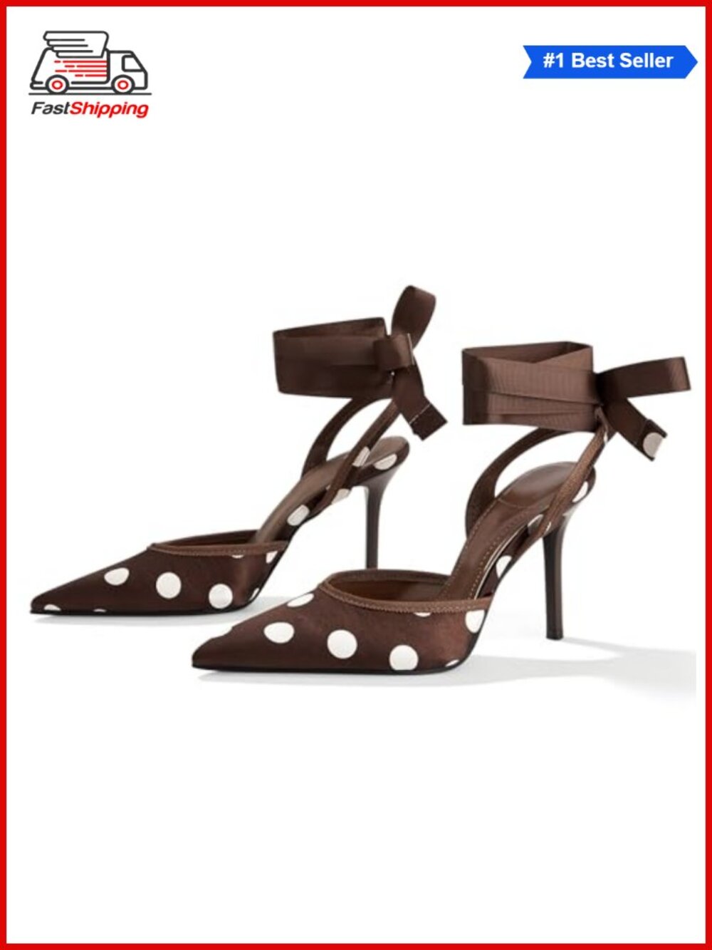 ✨ Polka Dot Satin Pointed Toe Stiletto Heels Lace Up Evening Wedding Pumps